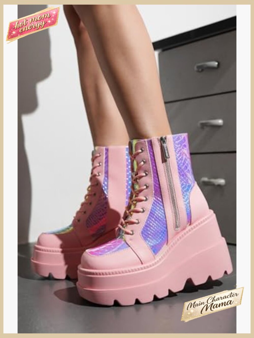 Women's Platform Ankle Boots Chunky Block Heel Combat Style Zip Closure - Picture 3 of 7